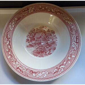 Royal China Memory Lane 10" Rimmed Vegetable Serving Bowl Red Pink